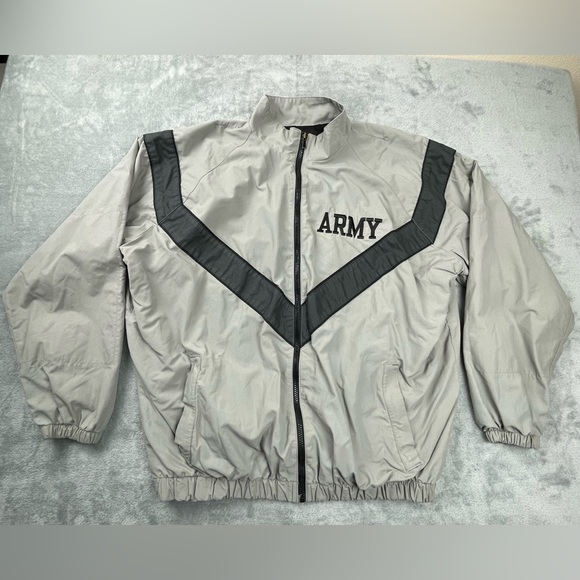 ARMY Windbreaker Jacket Full Zip Men’s M / L Long gray •broken Zipper Pull• - Picture 1 of 15